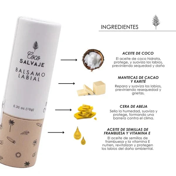 Bálsamo labial con aceite e ingredientes naturales y vitamina E